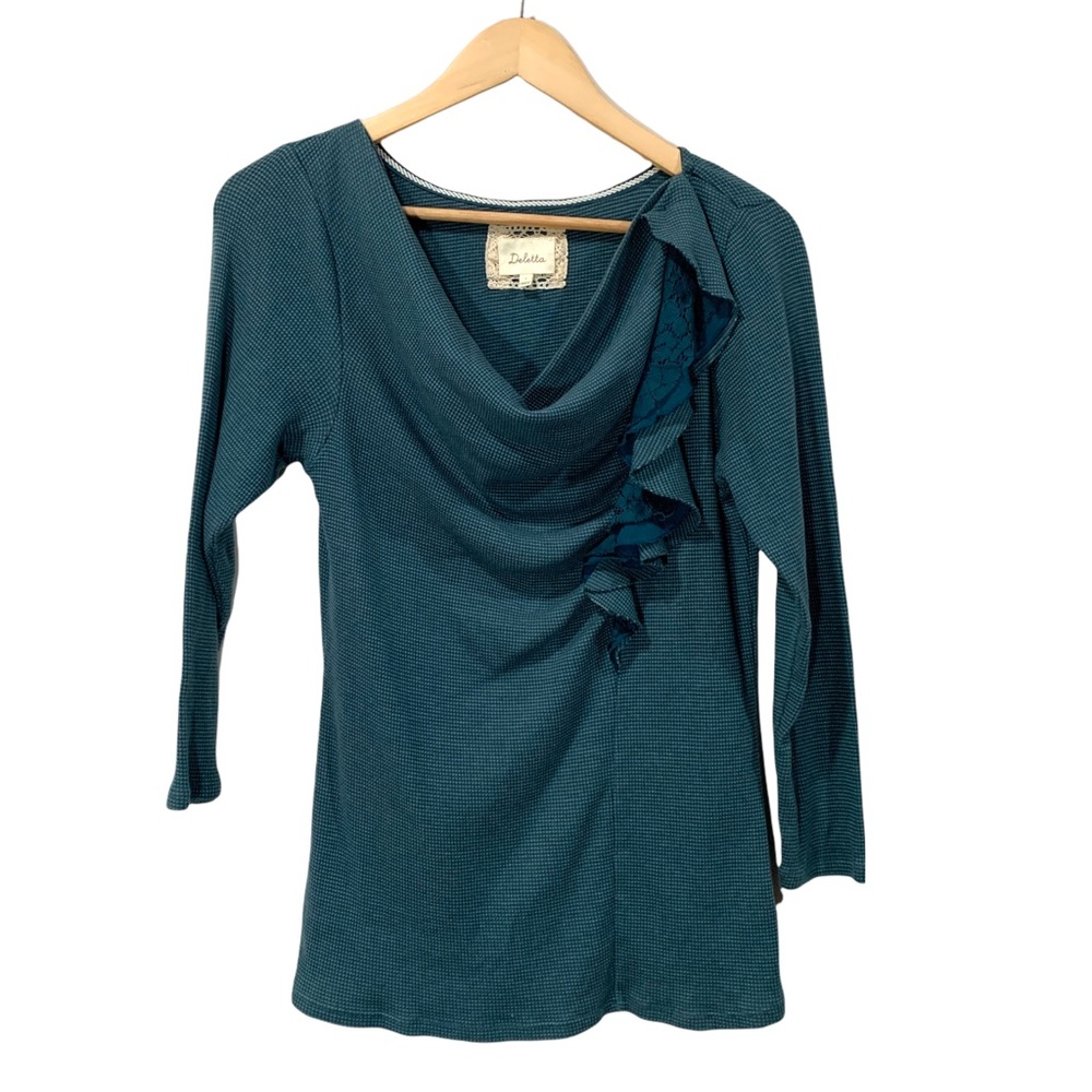 Anthropologie Deletta Ophelia Thermal Waffle Ruffled Top